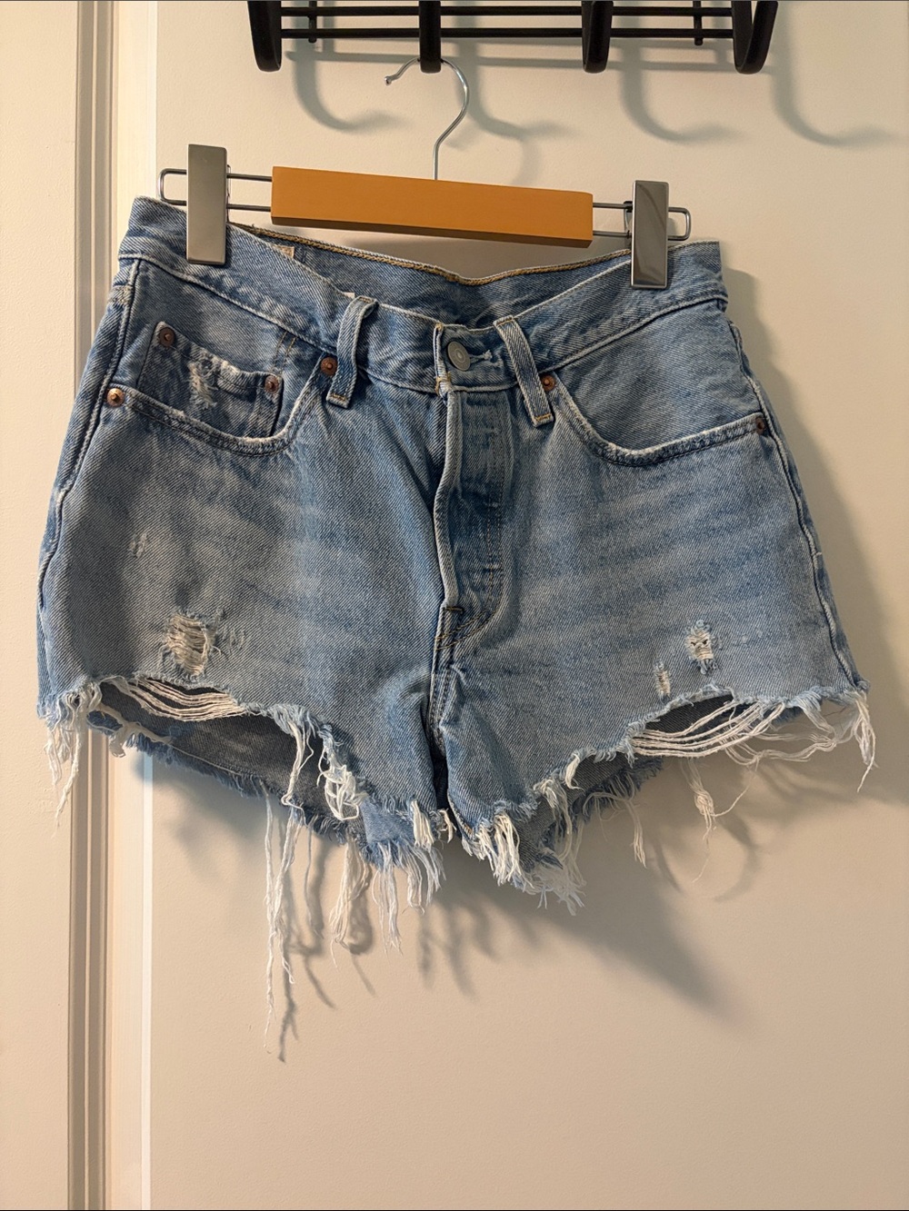 Levi's Light Blue Distressed Denim Jean Shorts (26)